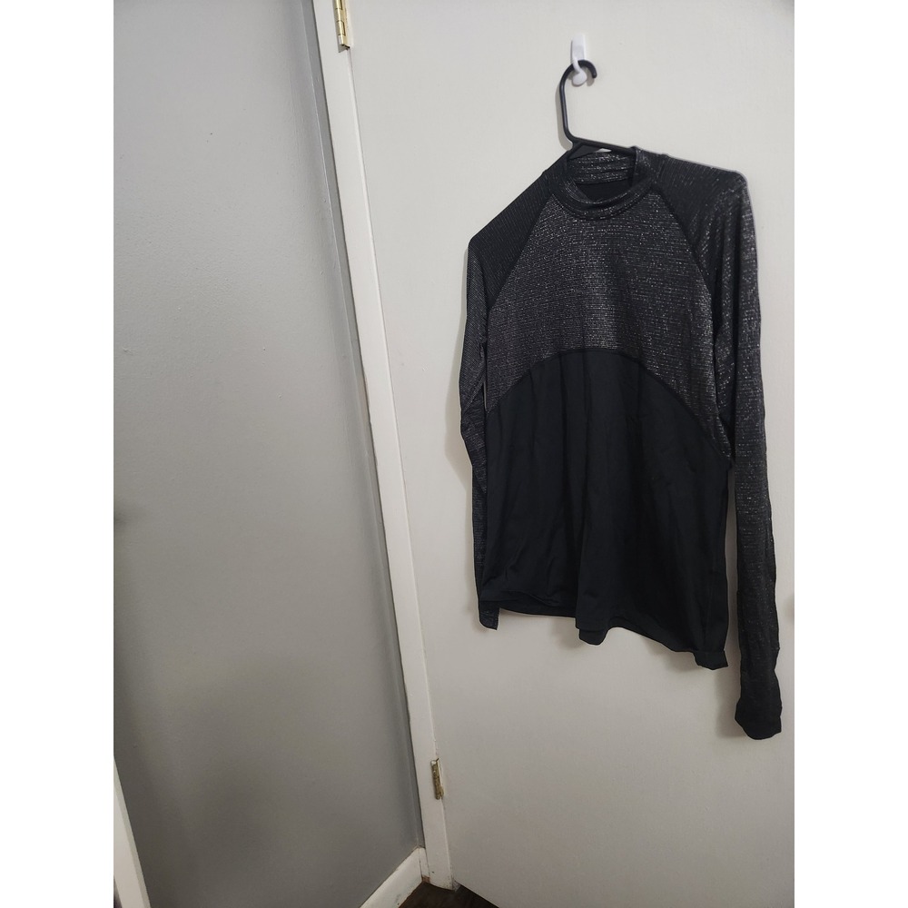 Nike Dri-FIT Women XL Metallic Striped Running Top Long Sleeve Mock Neck Black